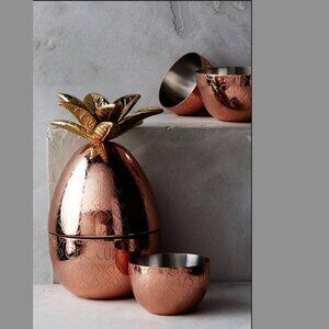 Anthropologie Pineapple Nesting Measuring Cups Stainless Steel and Brass Etched